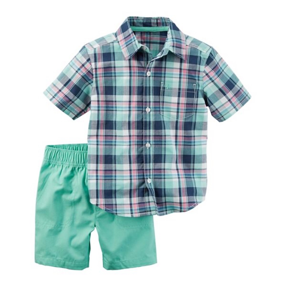 Carters plaid button up shirt & matching shorts
